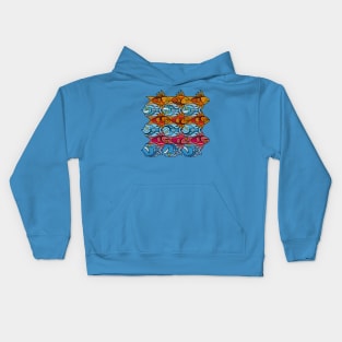 Fish tessellation escher style in red and blue Kids Hoodie